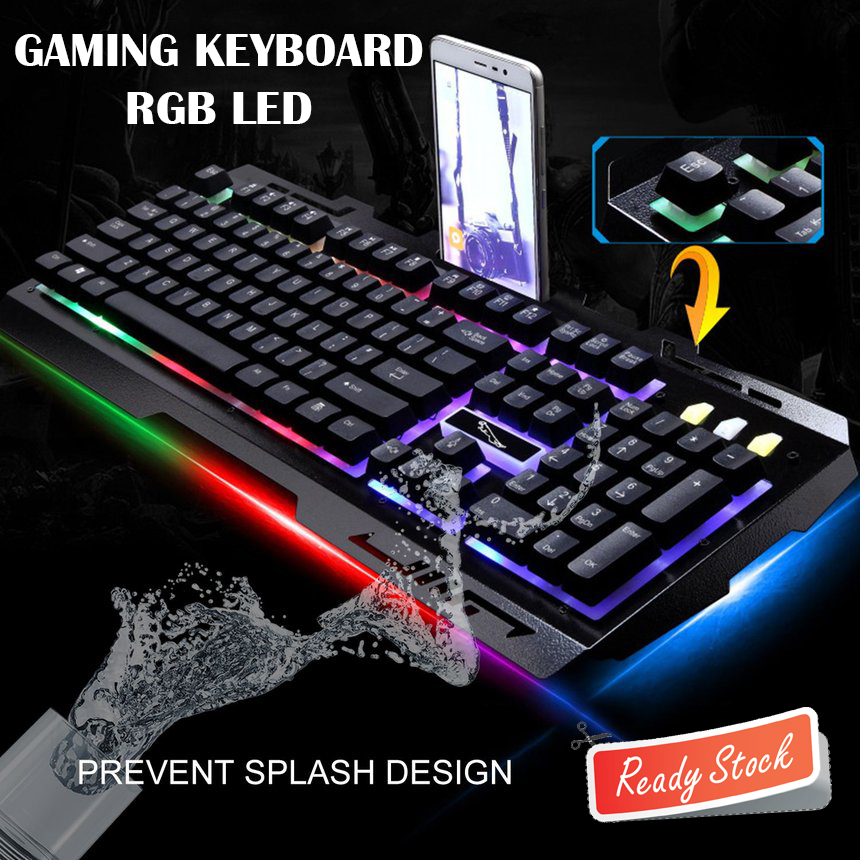 Gaming Keyboard LED Leopard G700 dengan Smartphone Holder Hp RGB