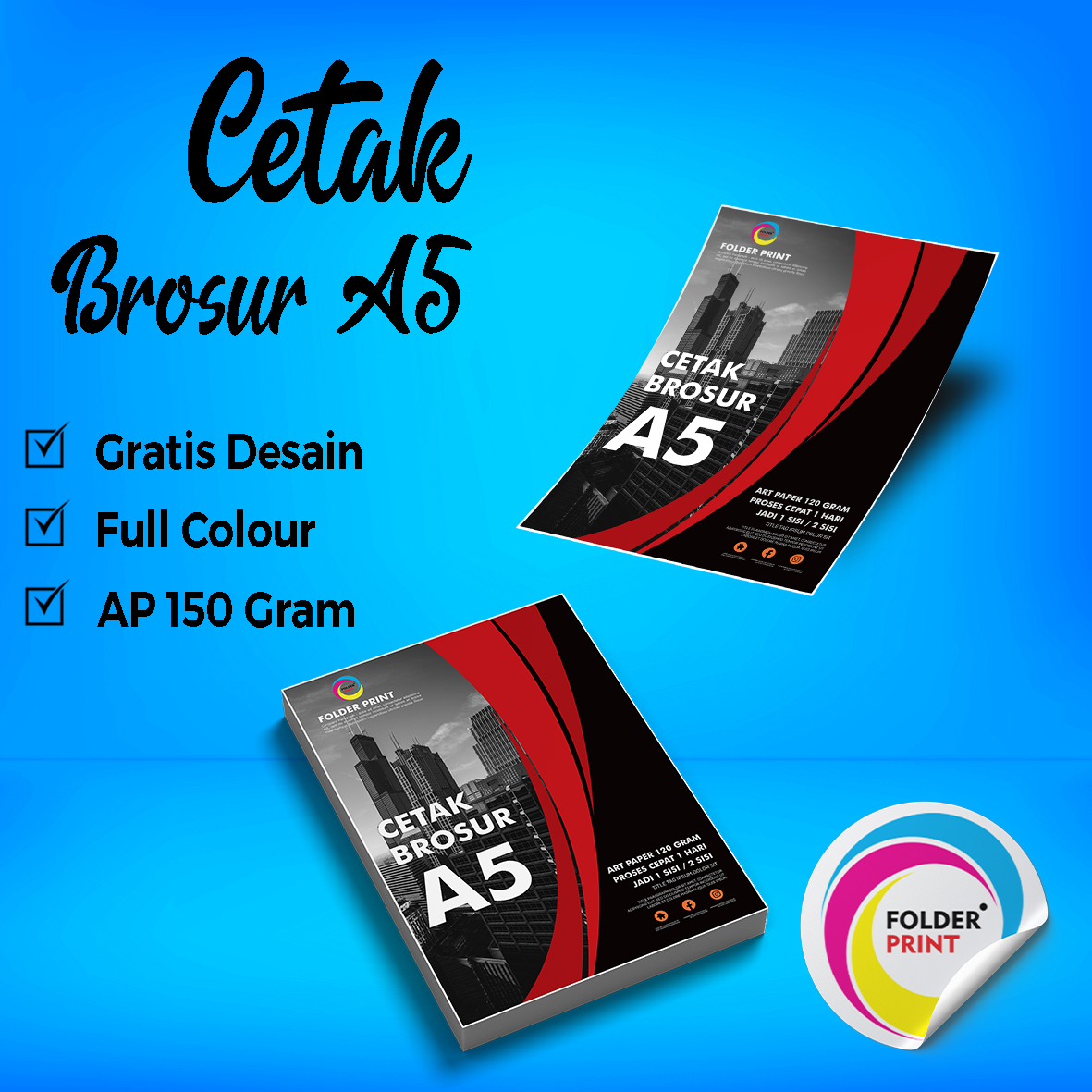 Cetak Brosur A5 Art Paper 150 Gram Murah Free Design Isi 100 pcs