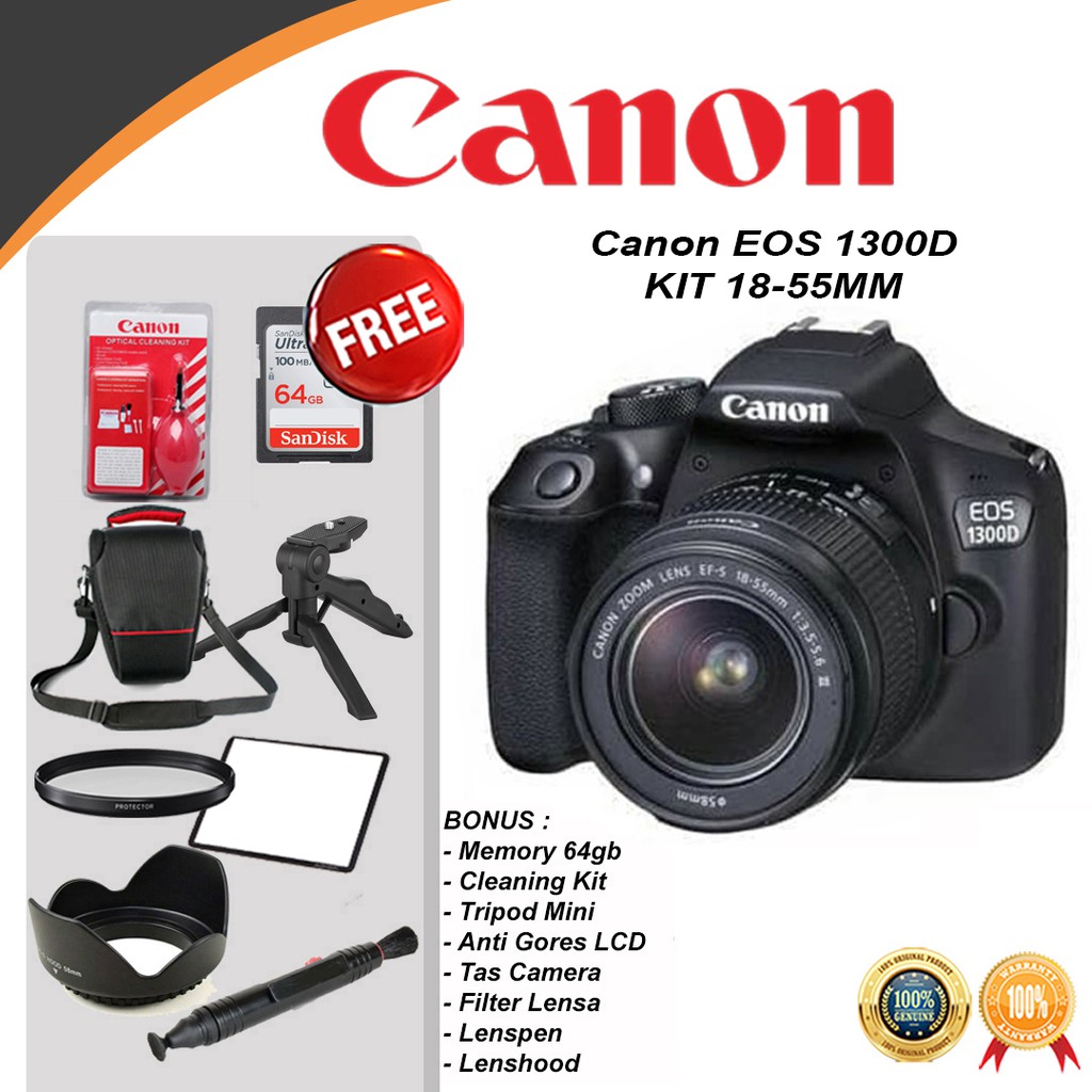 CANON EOS 1300D KIT 18-55MM IS II WIFI PAKET BONUS KAMERA