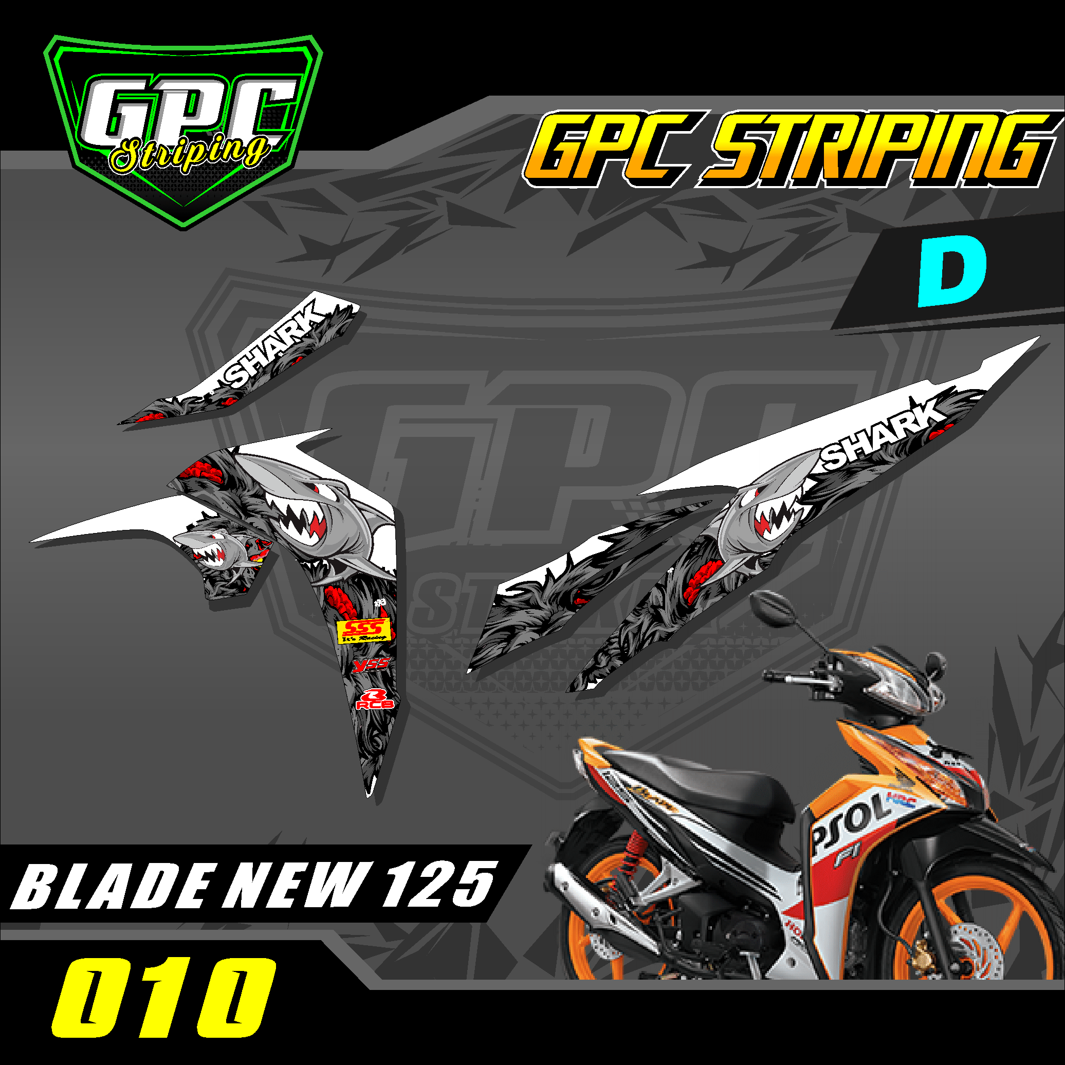 CODSticker Striping Honda Blade New 125 010 Stiker Variasi List Motor Motif Shark Hiu GPC Lazada Indonesia