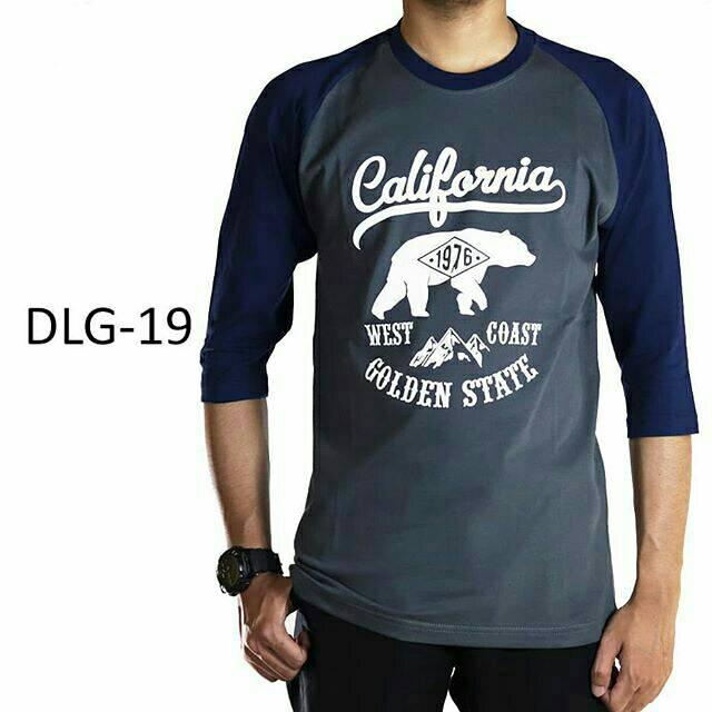 Kaos Distro Dewasa Pria Lengan Raglan 3/4 motif CALIFORNIA - DLG19M () (M)