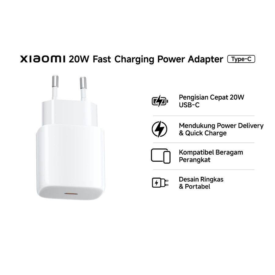 Xiaomi 20W Fast Charging power Adapter (Type-C) | Pengisian Cepat 20W USB-C | Mendukung Power Delivery (PD) & Quick Charge (QC) | Kompatibel Beragam Perangkat | Desain Ringkas & Portabel - Gambar 2