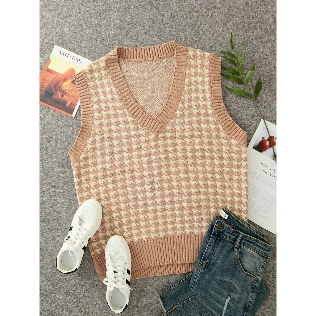 Altheashop /jennie houndstooth knit vest Lazada Indonesia