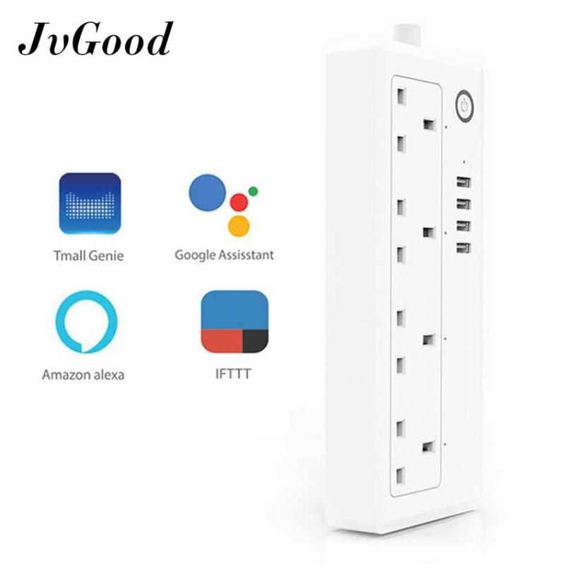 JvGood Smart WiFi Power Strip APP Remote Voice Individual Control With Tmall Genie Amazon Alexa Google Home Assistant 4 AC 4 USB Extension Lead Cord Timer Via Android IOS Smartphone Tablets
