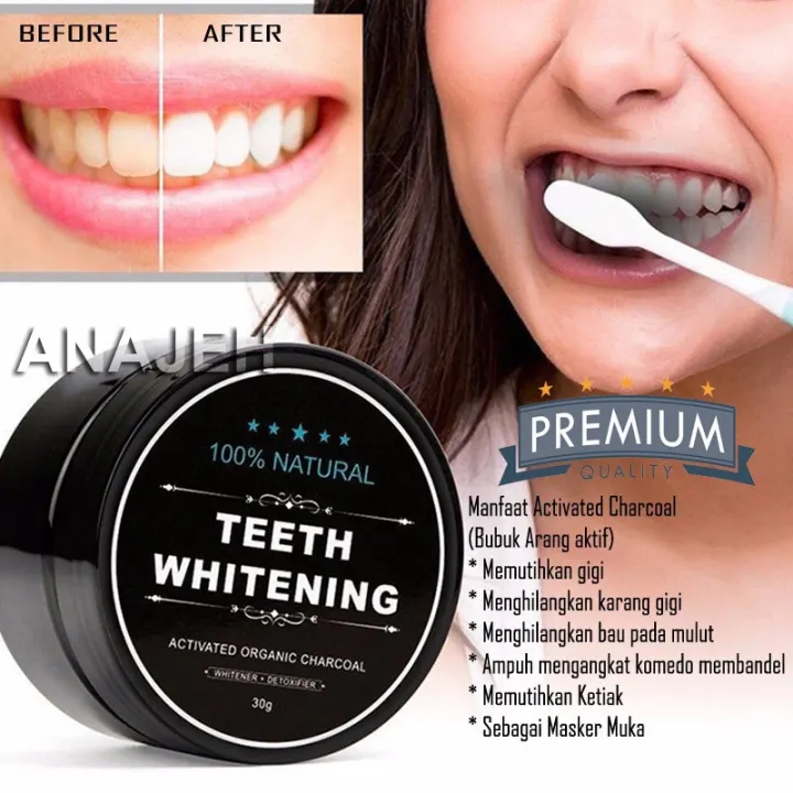 Terlaris Ampuh Perontok Karang Pemutih Gigi Gigi Teeth Whitening With Active Charcoal Penghilang Bau Mulut Arang