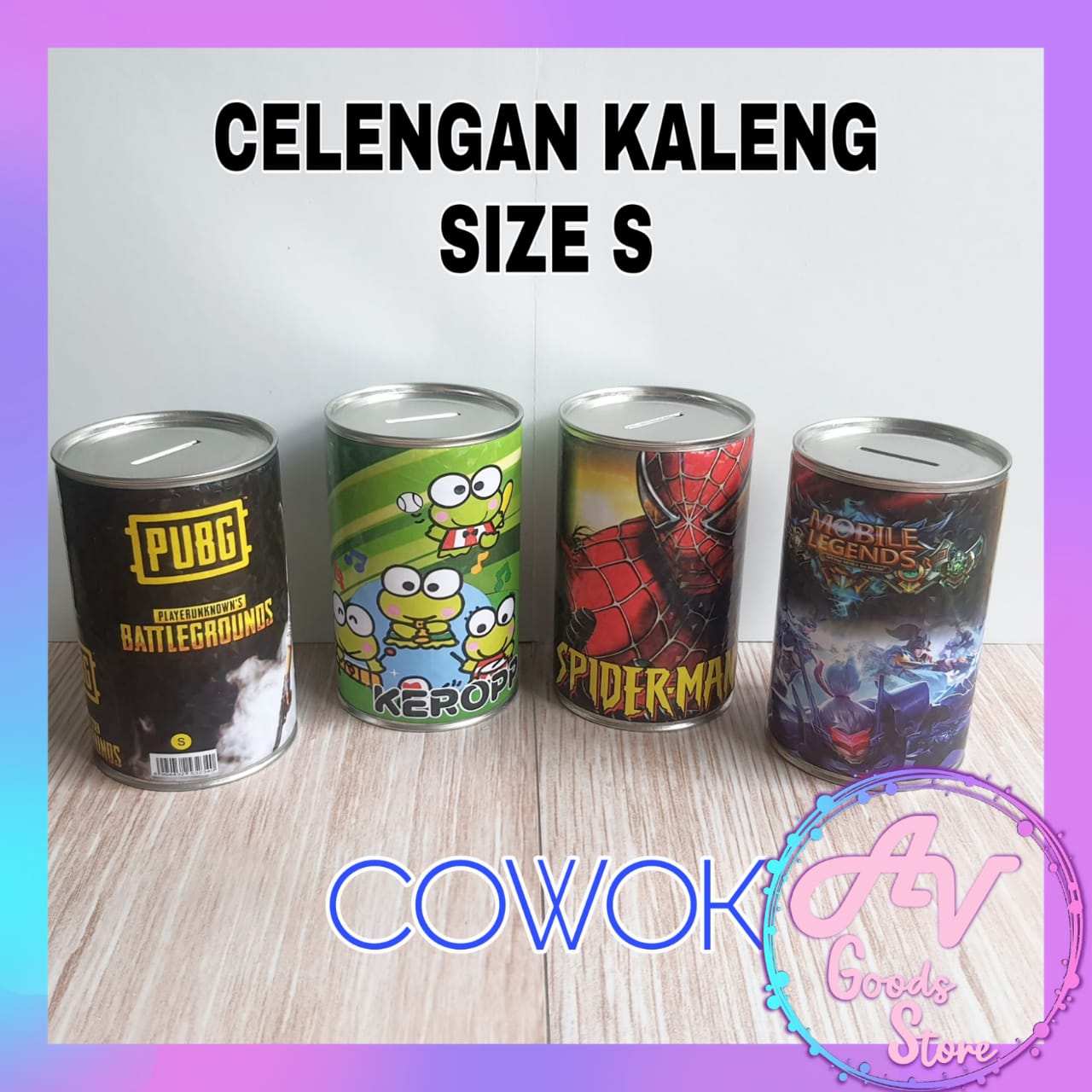 celengan kaleng tabung karakter size S (Small) / celengan kaleng Kecil