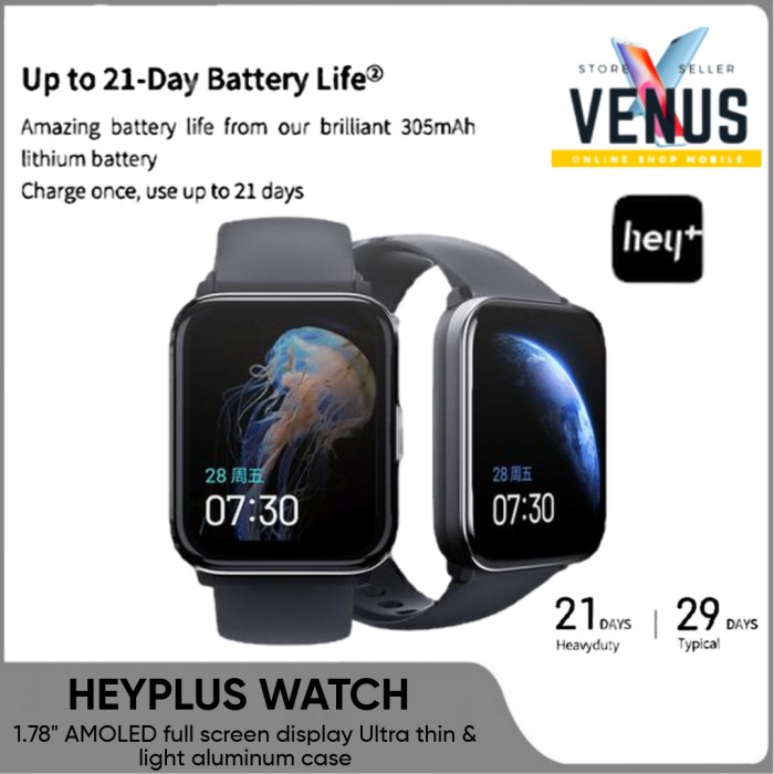 HEY+ / HEY PLUS WATCH AIR Smartwatch 1.69" AMOLED screen - Hitam ...