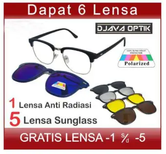 Frame Kacamata Minus Anitradiasi Clip On 5 2218 Lensa Polarized Hitam Magnet Sunglass Pria Wanita Fashion Murah
