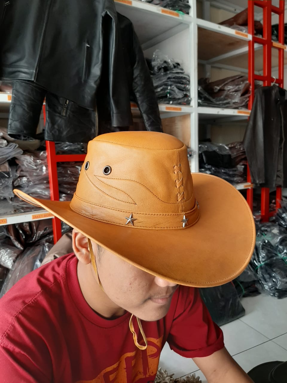 TOPI COWBOY KOBOY PRIA KULIT ASLI 