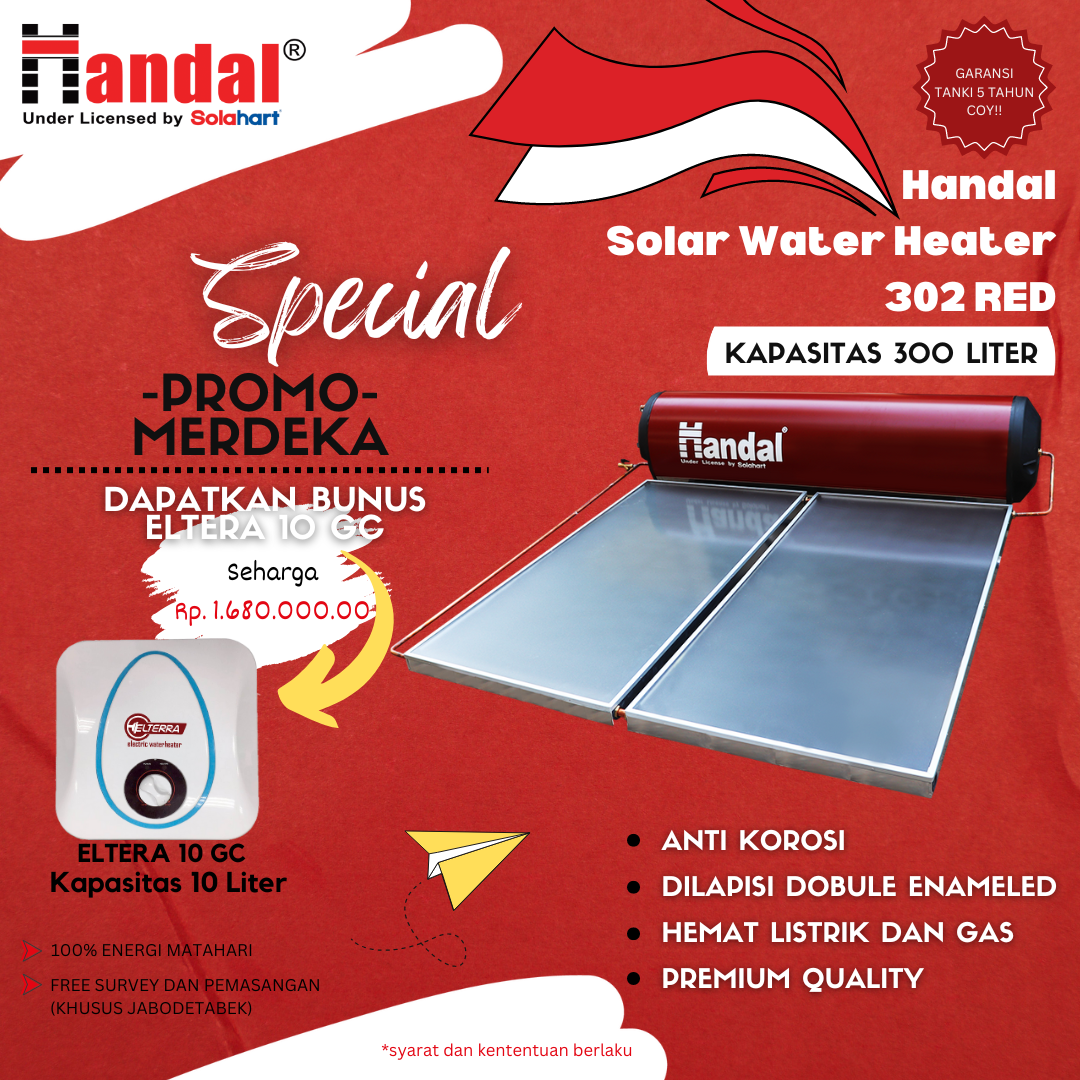 Solar Water Heater Pemanas Air Tenaga Matahari SOLAHART HANDAL 300 Liter  RED HANDAL 302 | Lazada Indonesia
