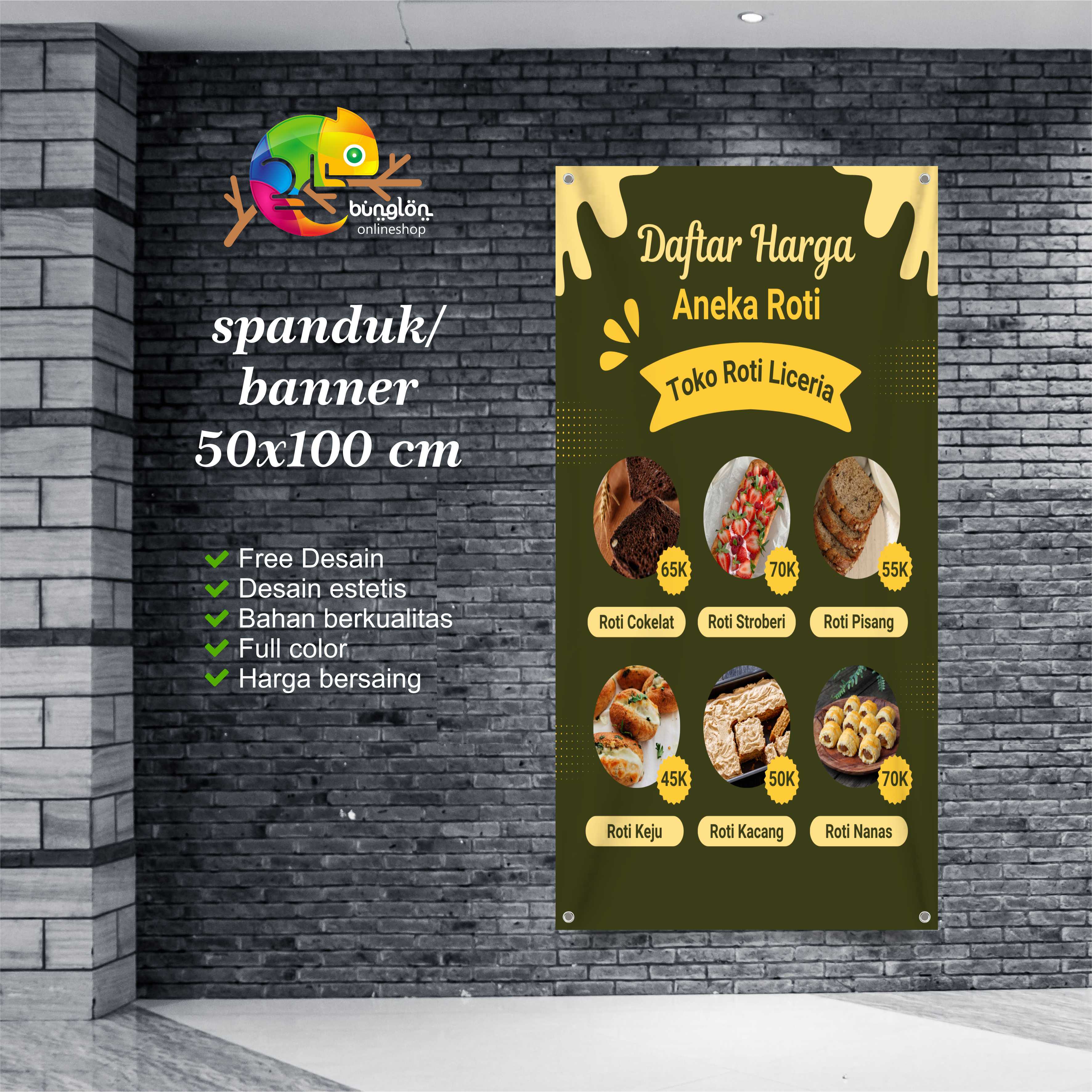 Cetak Spanduk Banner Hijau Kuning Kreatif Daftar Harga Toko Roti ...