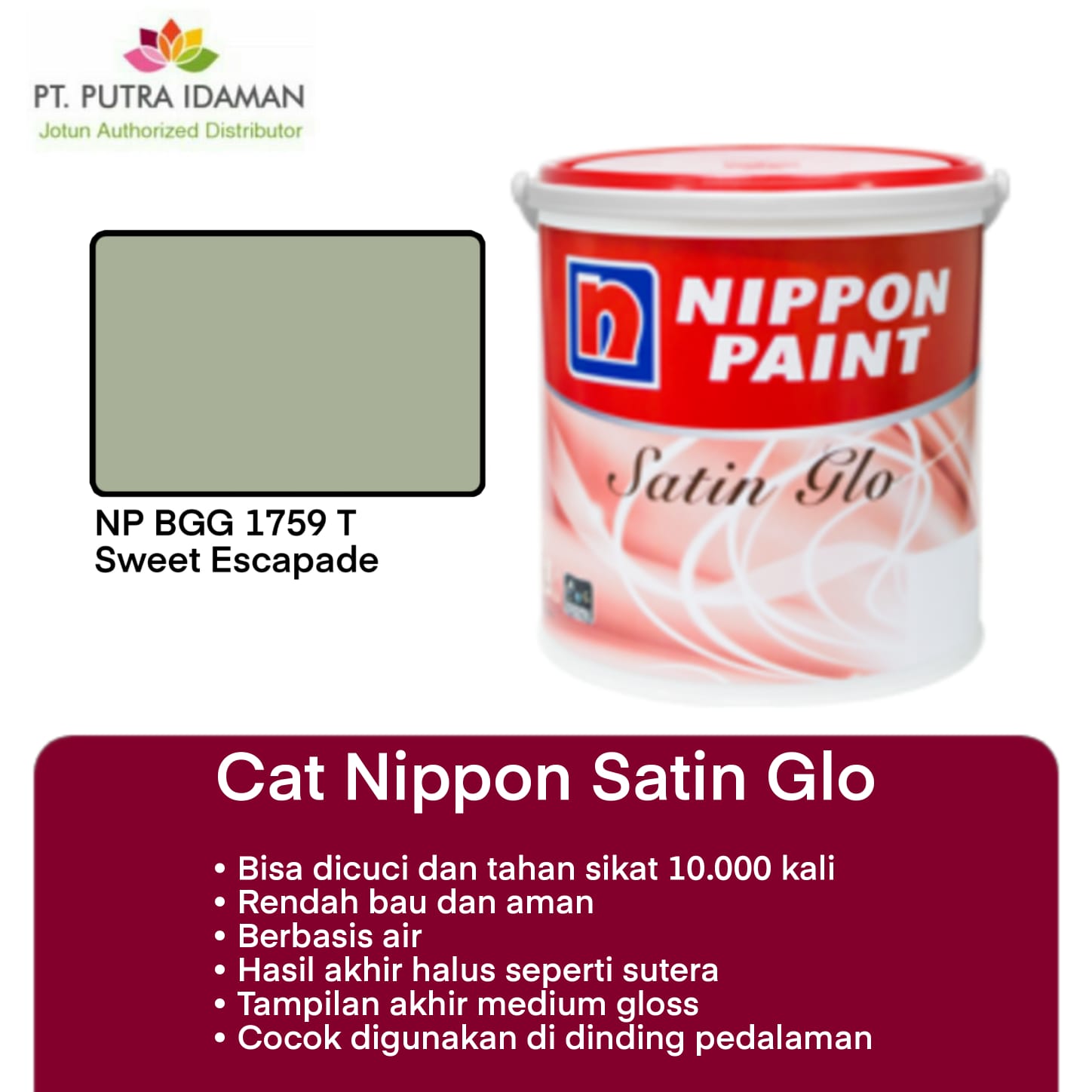 NIPPON PAINT SATIN GLO INTERIOR SWEET ESCAPADE BGG 1759T Lazada