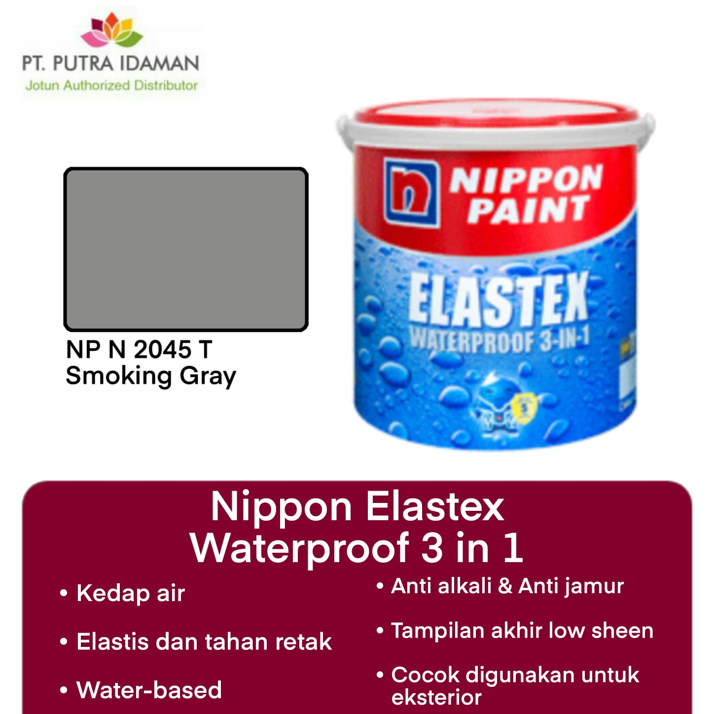 NIPPON PAINT ELASTEX WATERPROOF 3IN1 SMOKING GRAY N 2045T Lazada