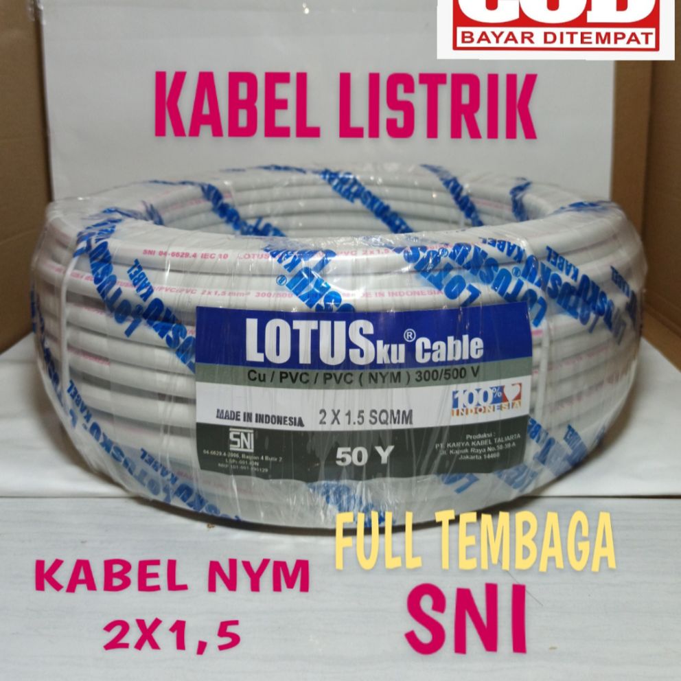 Kabel Listrik 2x1,5 /Tembaga / SUDAH SNI TEMBAGA MURNI merk Lotus 50yard | Lazada Indonesia