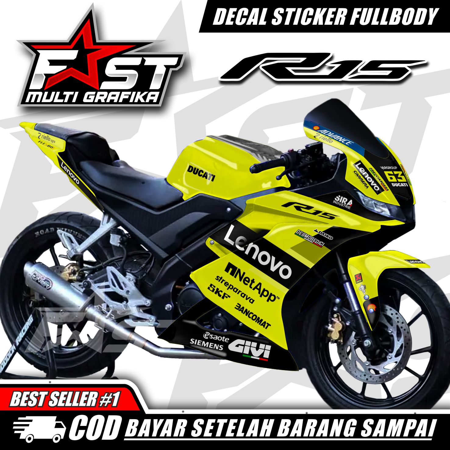BISA COD decal stiker yamaha r15 v3 stiker motor r15 v3 stiker fullblok ...