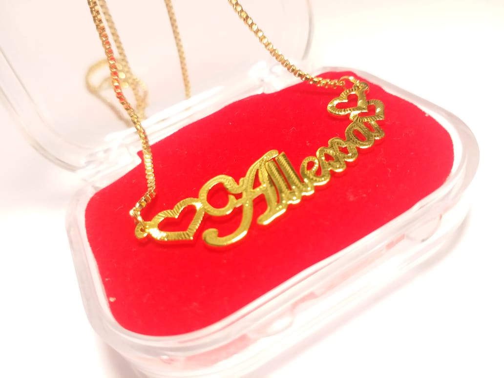 kalung liontin custom nama kuning lapis 