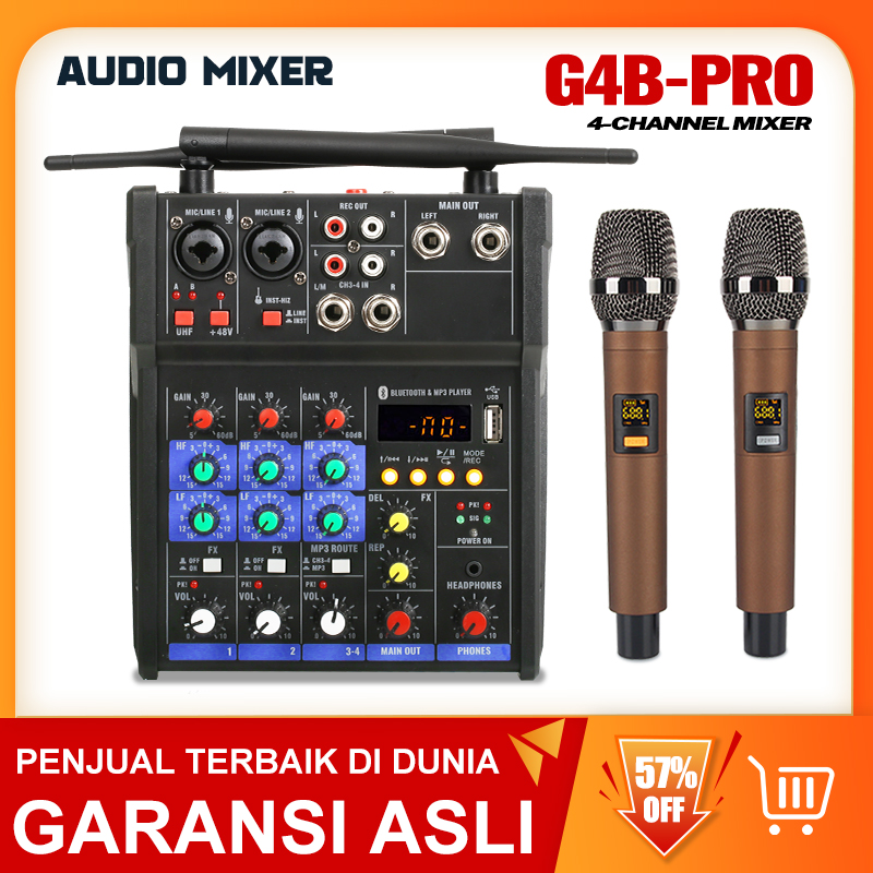 Mixer Audio Profesional G4BPRO mixer kecil 4 saluran Mikrofon nirkabel