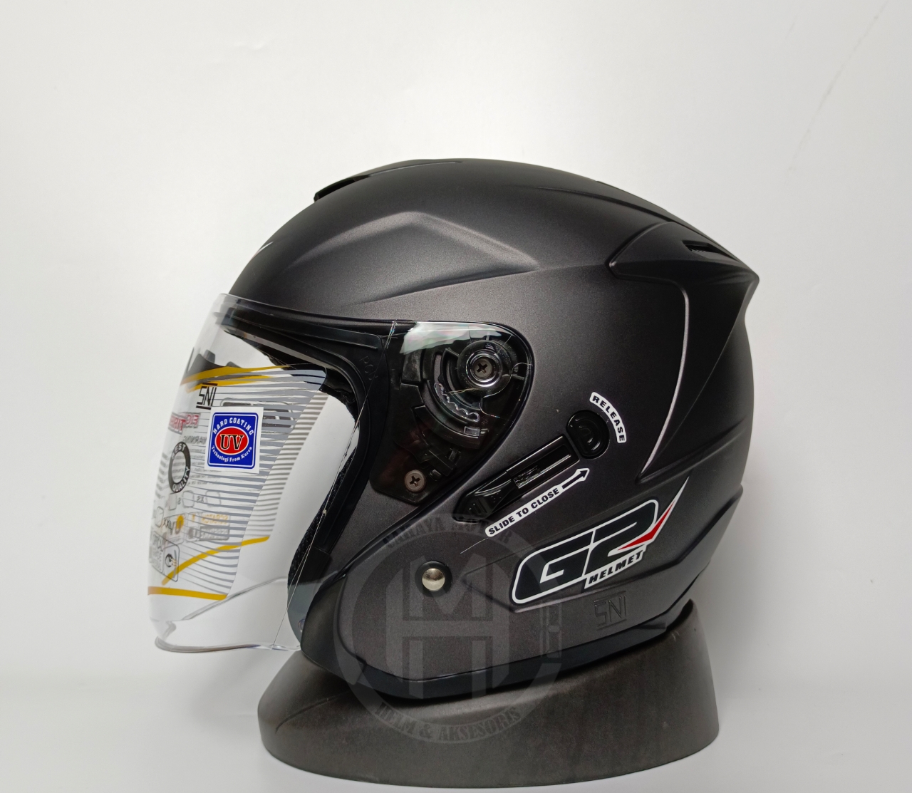 HELM G2 OPTIMAX GUNMETAL DOF|HALF FACE DOUBEL VISOR|MODEL INK DINAMIC ...