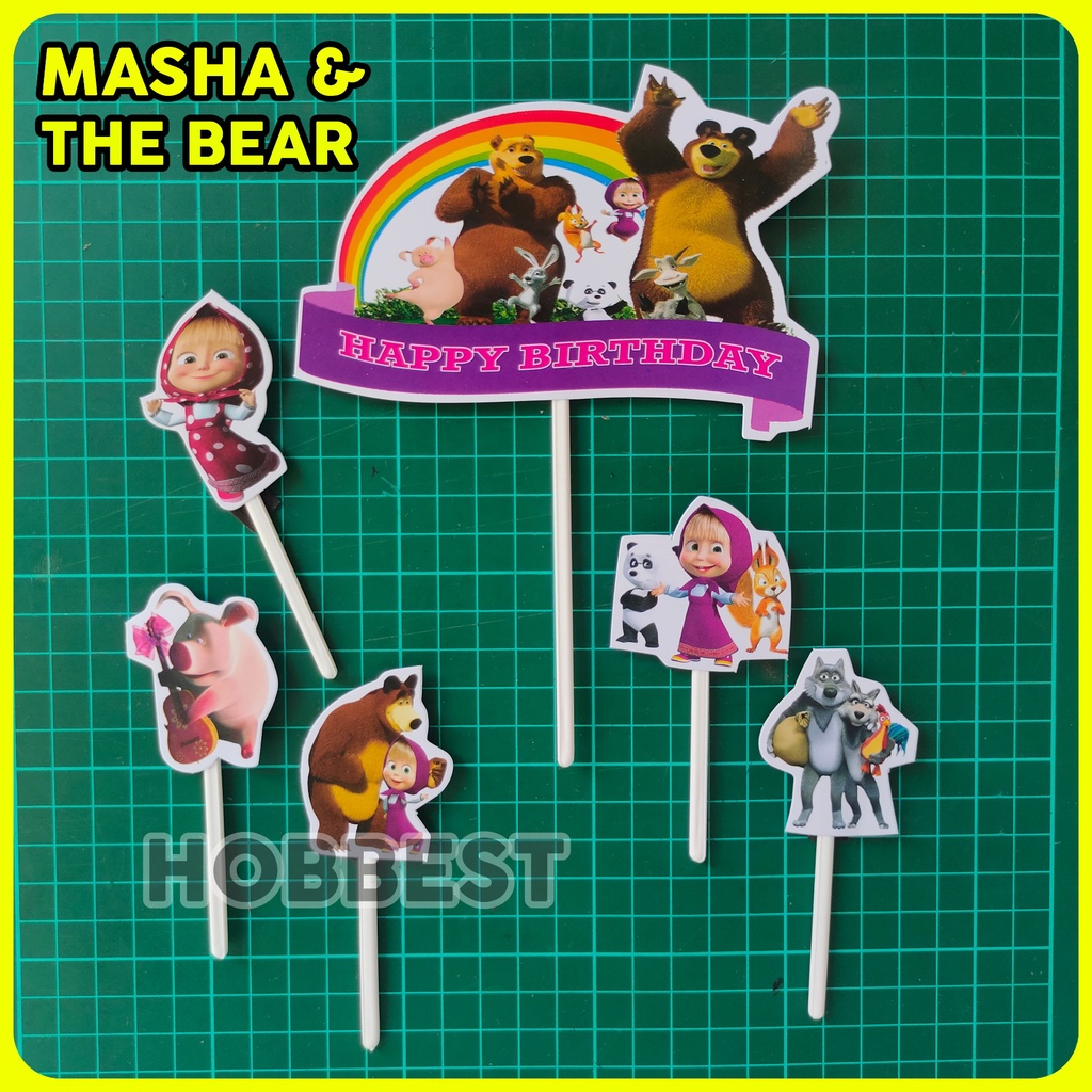TOPPER CAKE KERTAS : MASHA & THE BEAR - Dekorasi Hiasan Kue Ulang Tahun