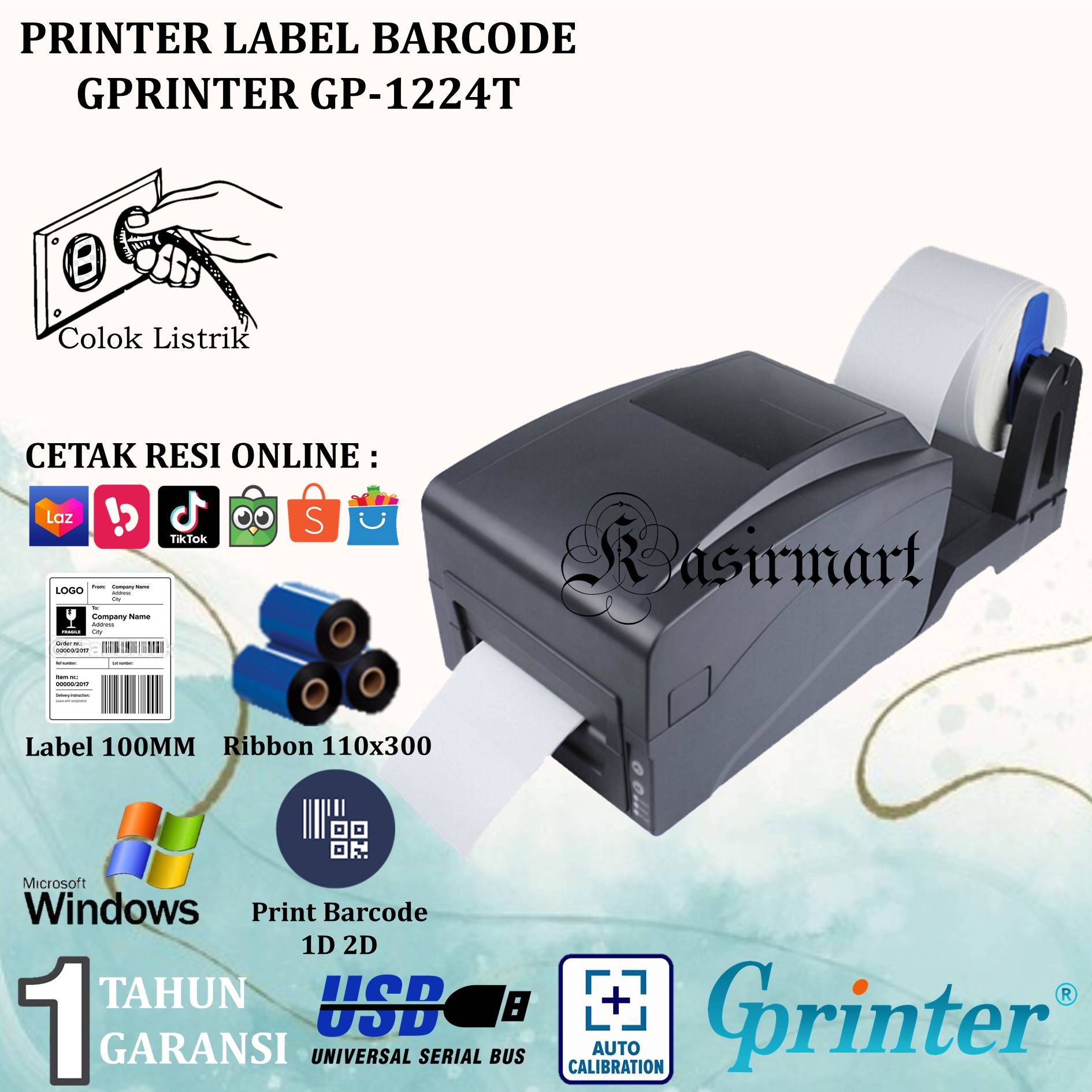 GPrinter GP1224T Printer Barcode Transfer Thermal 100mm A6 GPrinter GP ...