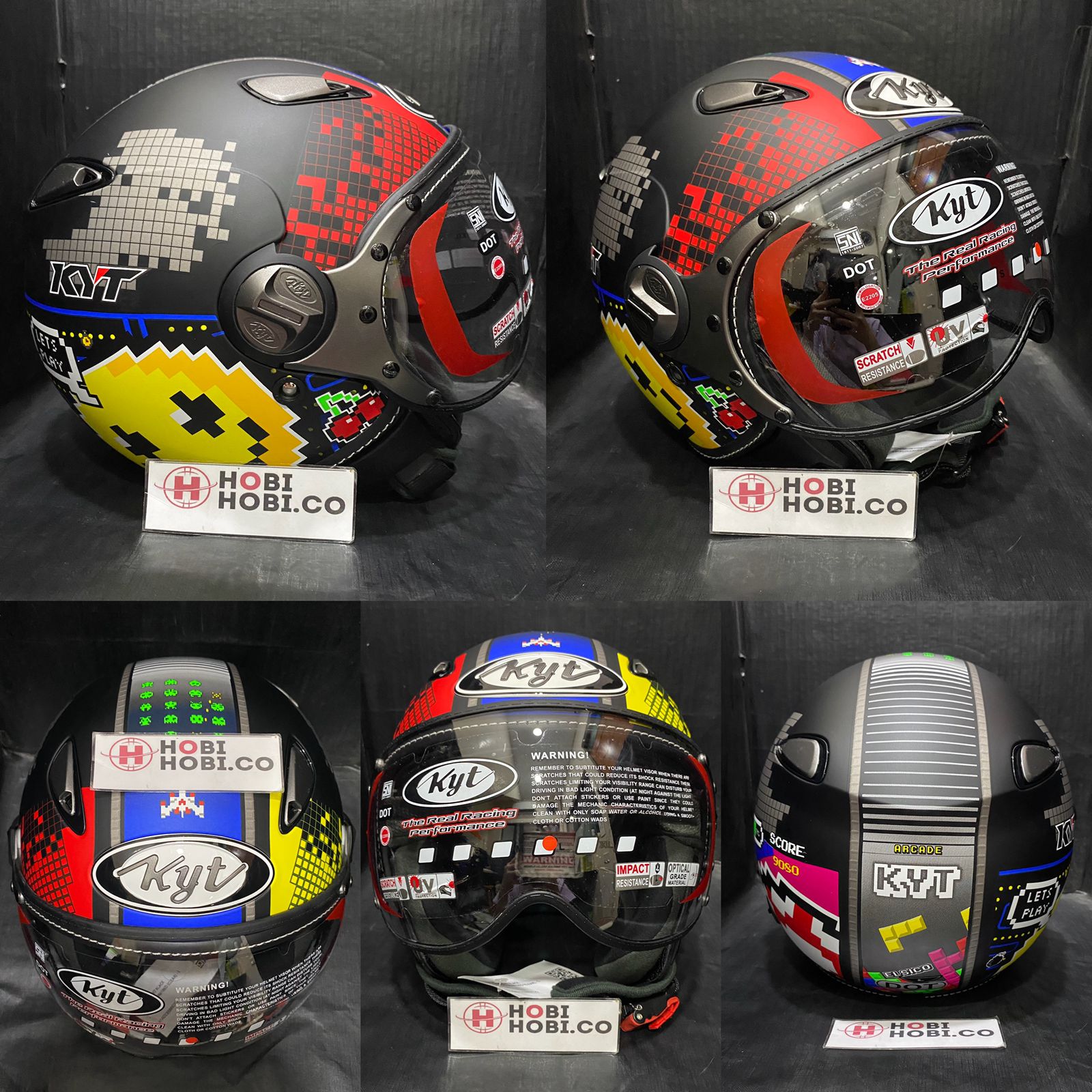 HELM KYT ELSICO MOTIF SERI 7 BLACK MATT YELLOW RED BOGO RETRO HELM KYT