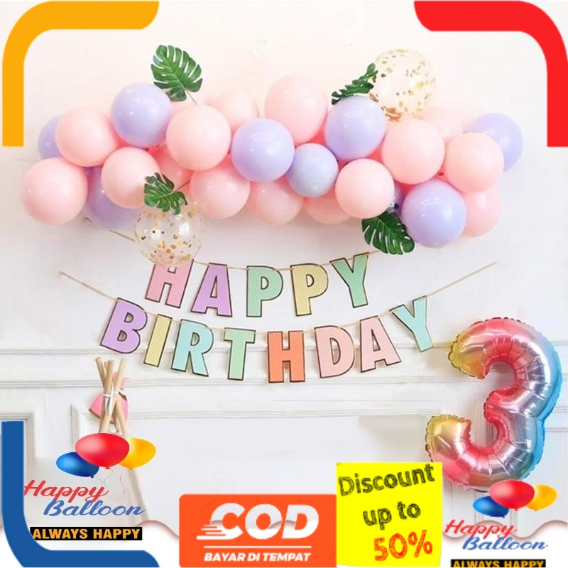 Paket Dekorasi Ulang Tahun Anak Perempuan Tema Warna Pastel Macaron Set