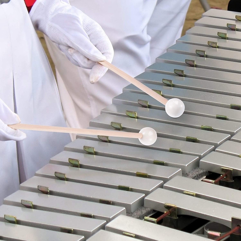 1 Pair of White Hard Rubber Drum Sticks Mallets Beaters Percussion Parts Glockenspiel Sticks with Wooden Handle Energy Bell Wood and Bells