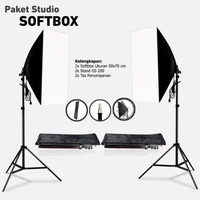 Paket Double Softbox Light Stand 2M + Softbox Singel Socket E27