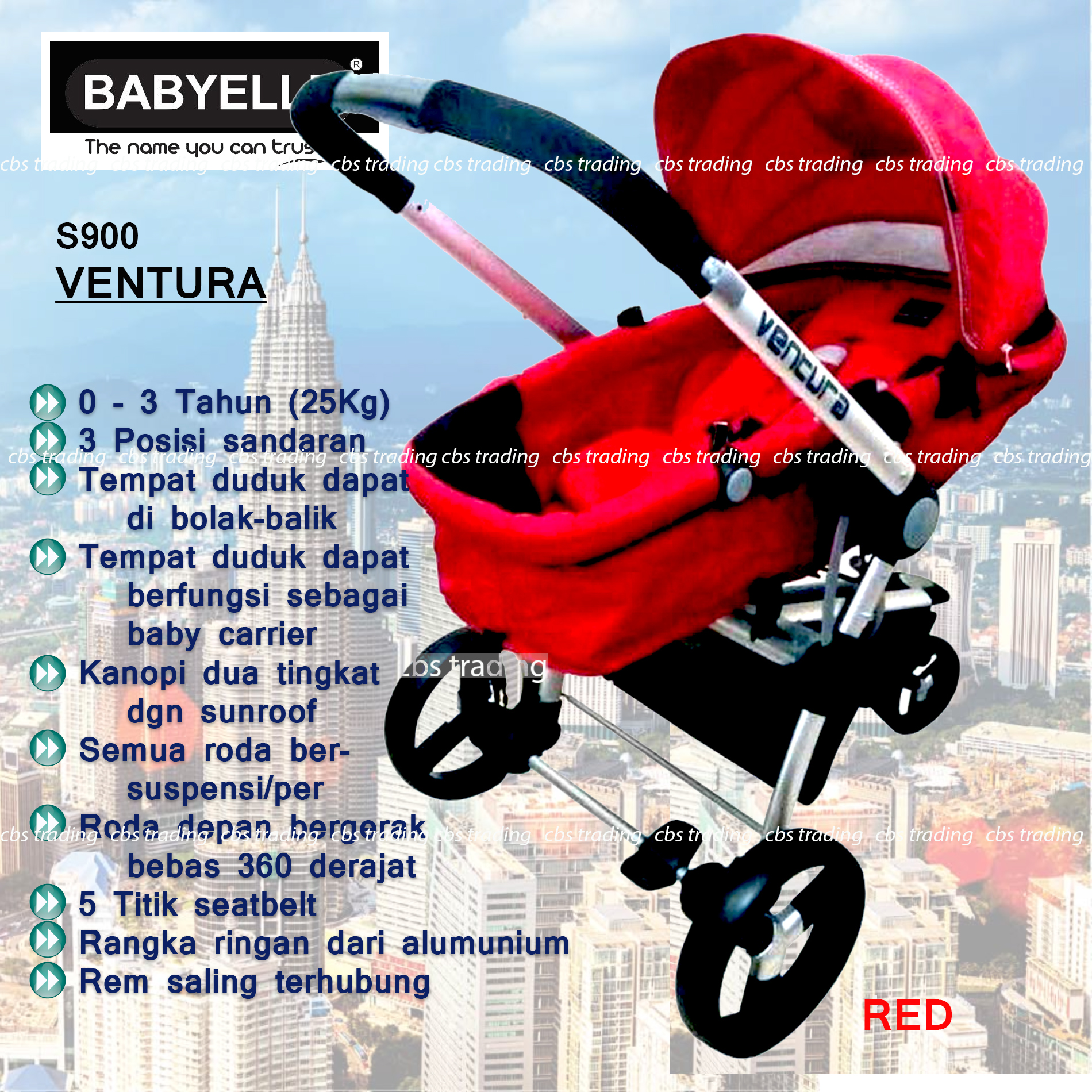 Babyelle Stroller S 900 Ventura Baby Stroller Kereta Dorong Bayi Merah Lazada Indonesia