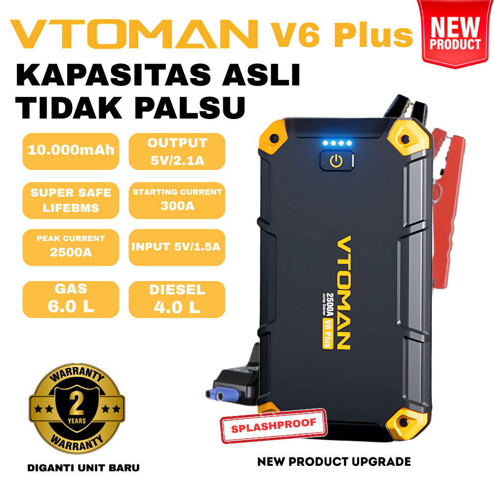 Vtoman V6 PLUS Jump Starter Aki Mobil 10000MAH Powerbank Jumper Aki Harga 110,000 rupiah*Gratis Ongkir