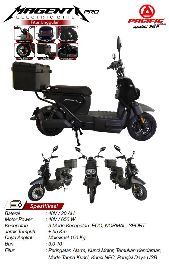 Sepeda Listrik Pacific Magenta Pro New 650 watt 48 volt 20 Ah