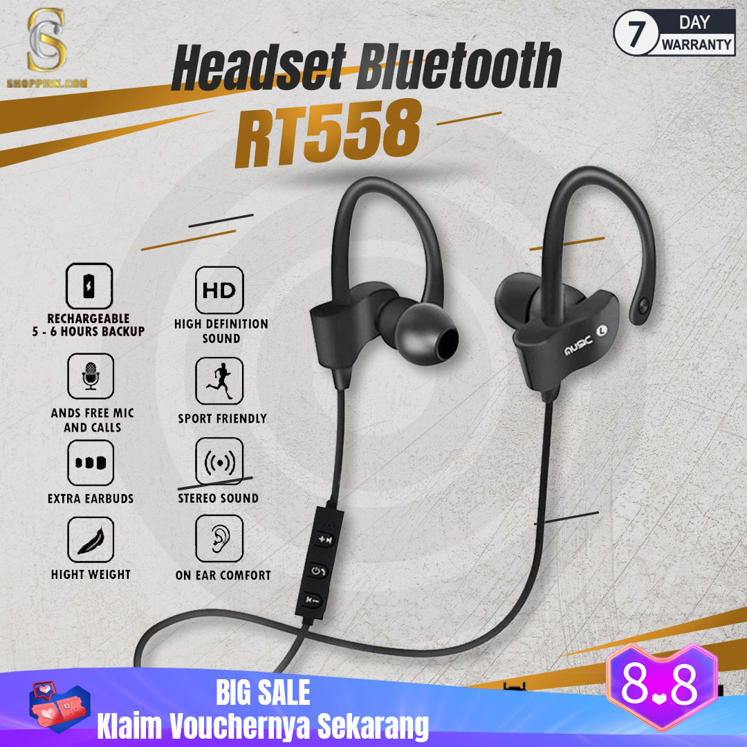 Headset Bluetooth Rt558 Wireless Full Bass Terbaik Henset Suara Jernih