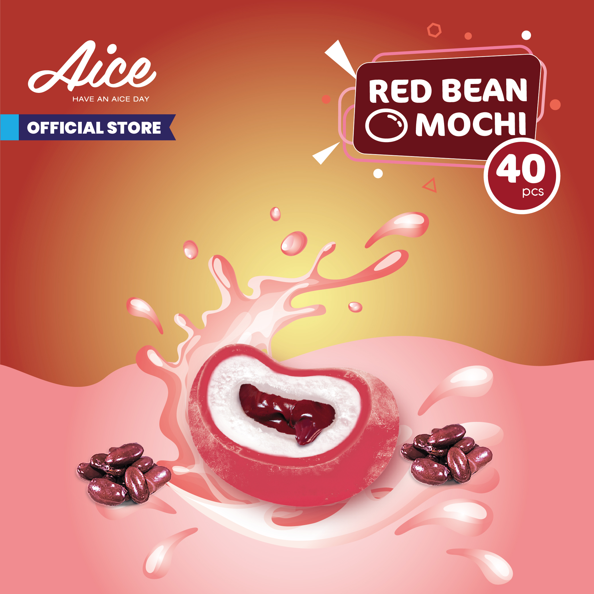Aice Ice Cream Mochi Red Bean Es Krim 1 Karton (isi 40 pcs) Eskrim ...