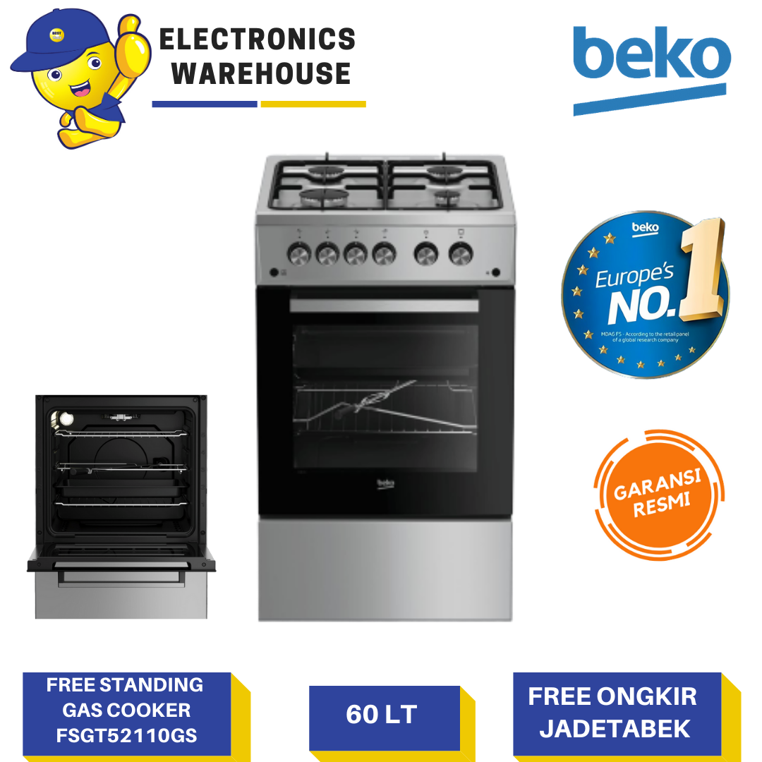 Beko Freestanding Gas Cooker Kompor Oven FSGT52110GS Lazada Indonesia