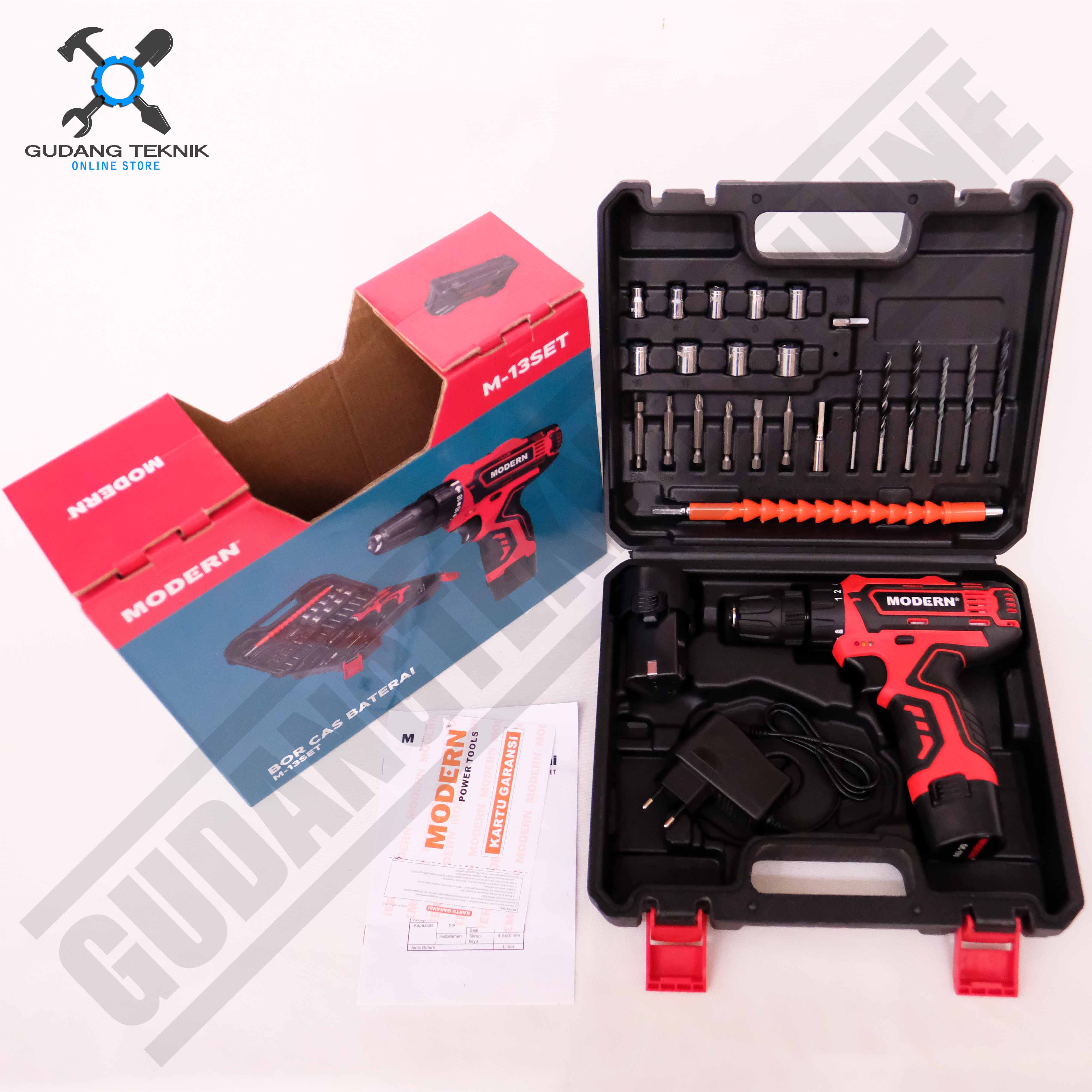 (MODERN M-13SET)Mesin Bor Tangan CORDLESS MODERN M13 Set 12V Mesin Bor ...