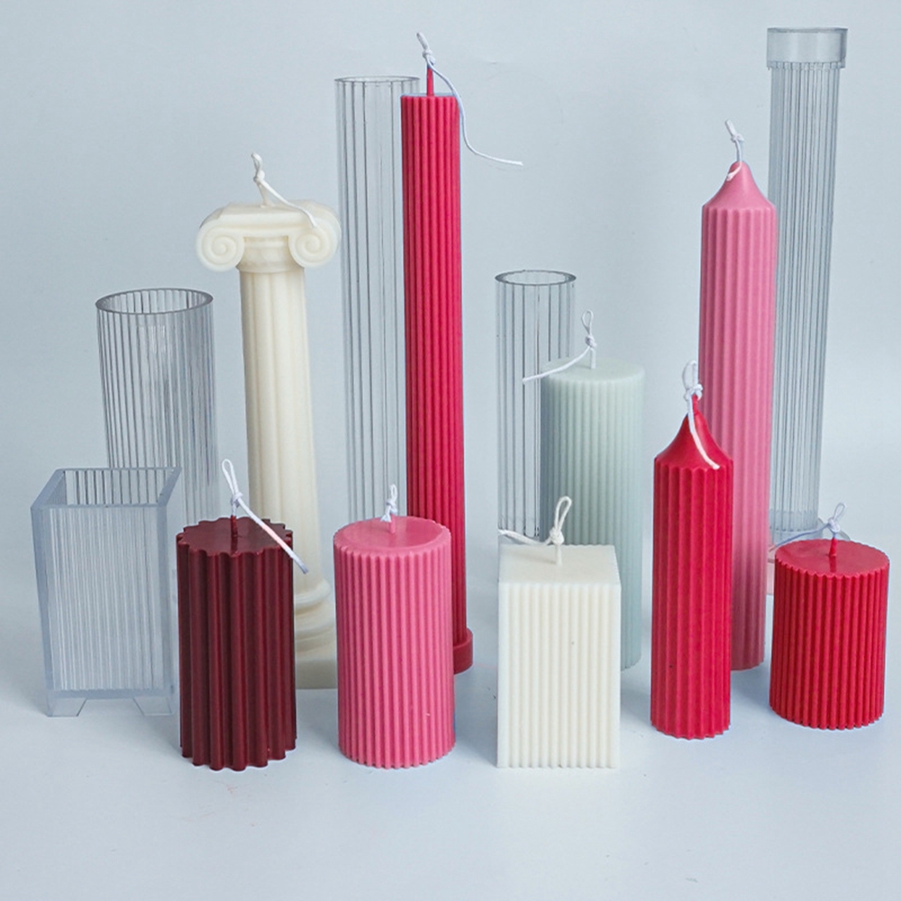 NOELT Handmade Plastic Material Columnar Acrylic Candle Making Molds Ice Flower Embossed Wax Model Candle Mold Aromatherapy Home Deor