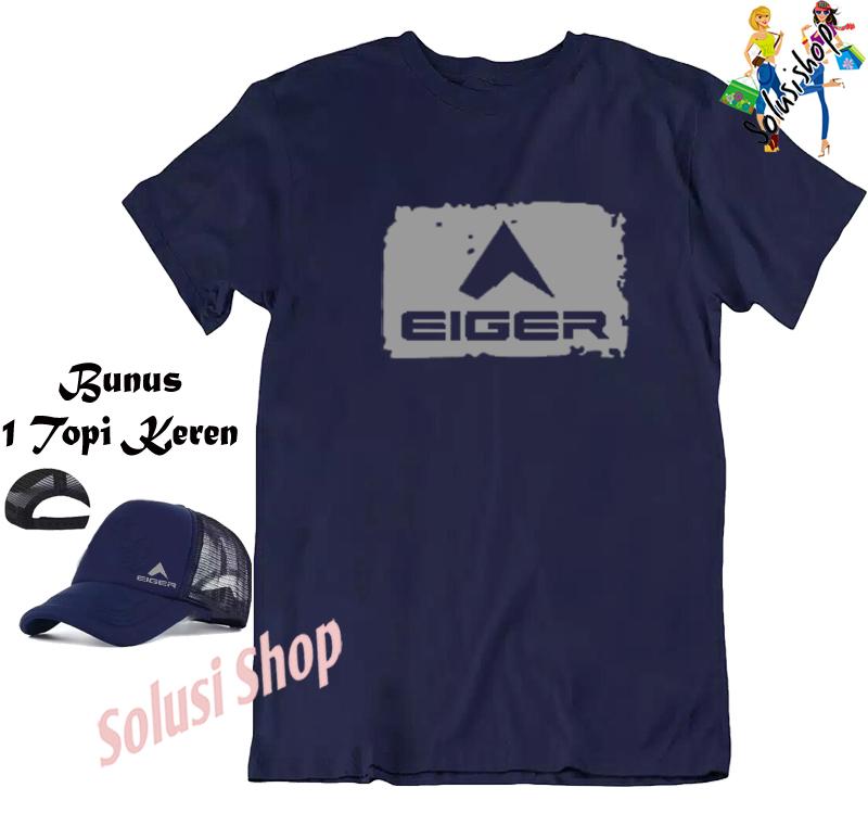 Baju Kaos Lengan Pendek EIGER Logo Blok Silver + Topi Eiger Keren