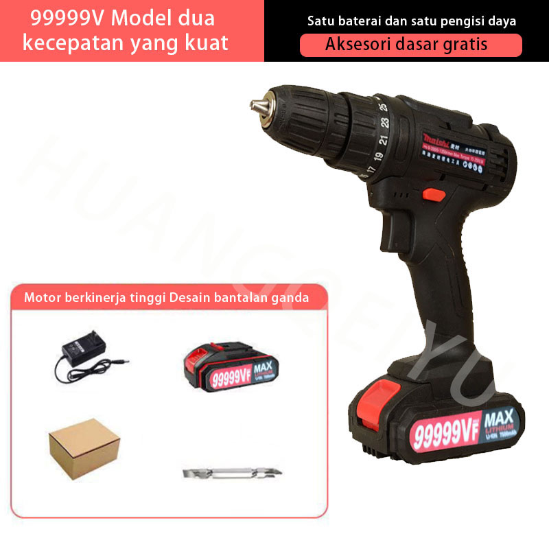 Deli Set Mesin Bor Impact Listrik Tanpa Kabel / Bor Drill Full Set