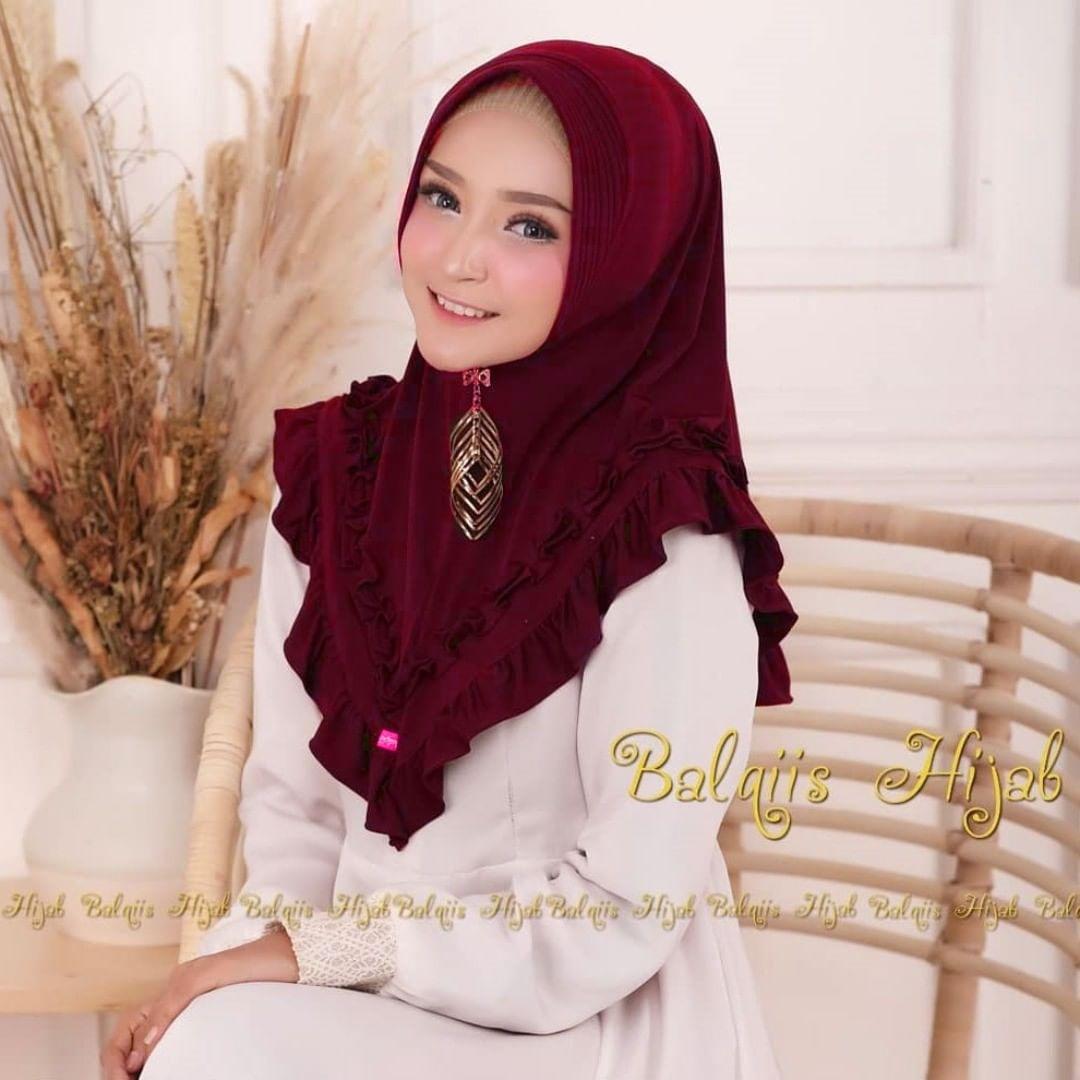 Balqis JIlbab Instan maroon Khimar Polos / JIlbab Instan / Khimar Serut / Hijab Syari