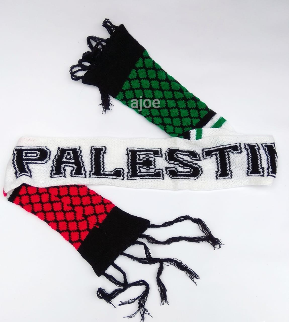 Ajs Syal Combinasi Bendera Indonesia Dan Palestina Bahan Rajut / topi tauhid bordir dan syal palestina rajut