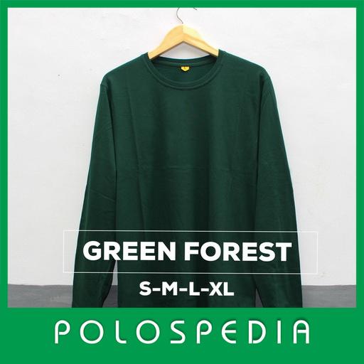 POLOSPEDIA - Kaos Polos Cotton Combed 30s LS GREEN FOREST / Kaos Polos Lengan Panjang Hijau Botol / Baju Oblong Polos Pria Wanita