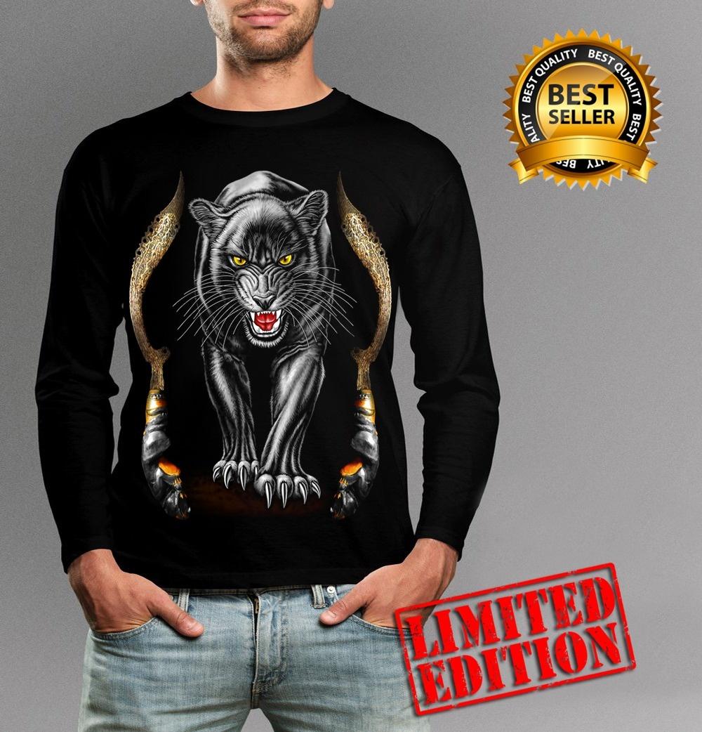 Calida Fashion Kaos Pria Lengan Panjang Macan Panther Hitam / Kaos Distro Pria Terbaru / Kaos Pria Keren / T-Shirt Pria Distro / Kaos Pria Murah / Baju Cowok