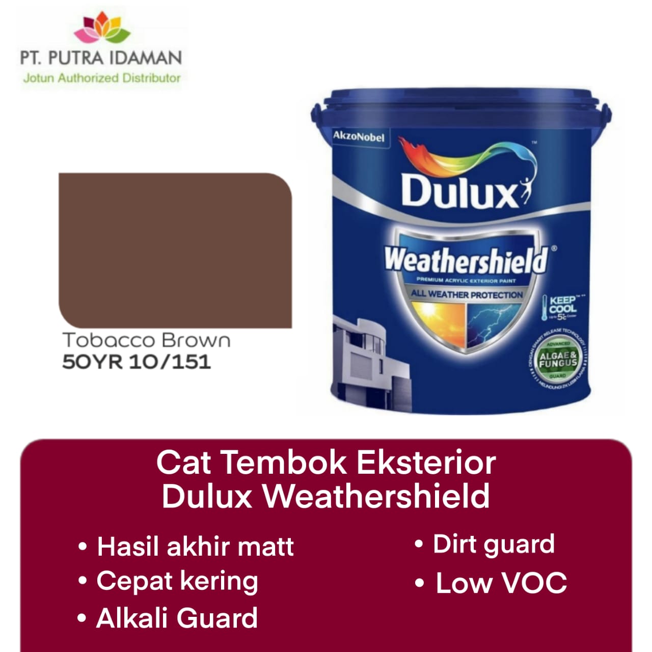 warna tobacco DULUX WEATHERSHIELD EXTERIOR - TOBACCO BROWN 50YR 10/151 Tinting