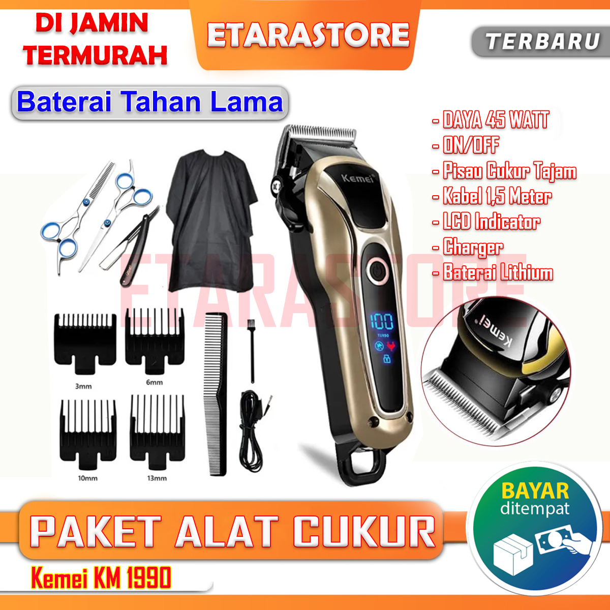 Clipper Kemei KM-1990 Alat Cukur Rambut Rechargeable Special Mesin ...