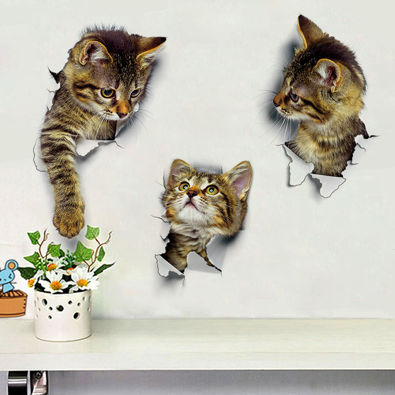 Oobest Bán 3 Chống Nước Chất Lượng Cao 25 Cm X 16.5 Cm 3D DIY Mèo Đề Can Dán Tường Gia Đình miếng Dán Không Độc Hại Tranh