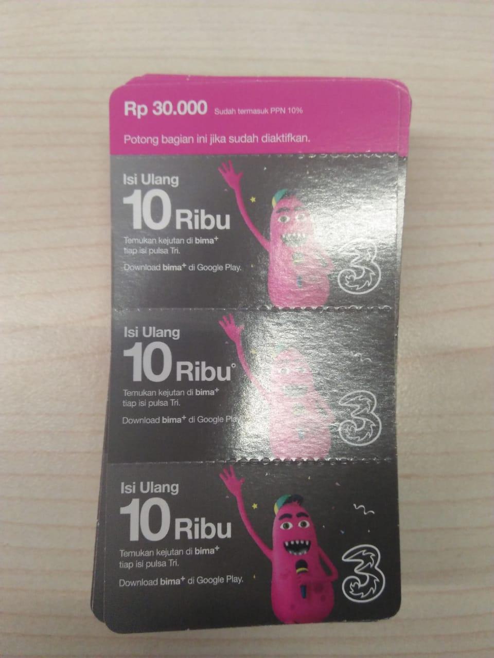 VOUCHER PULSA TRI 10.000 Harga Isi 3 pcs