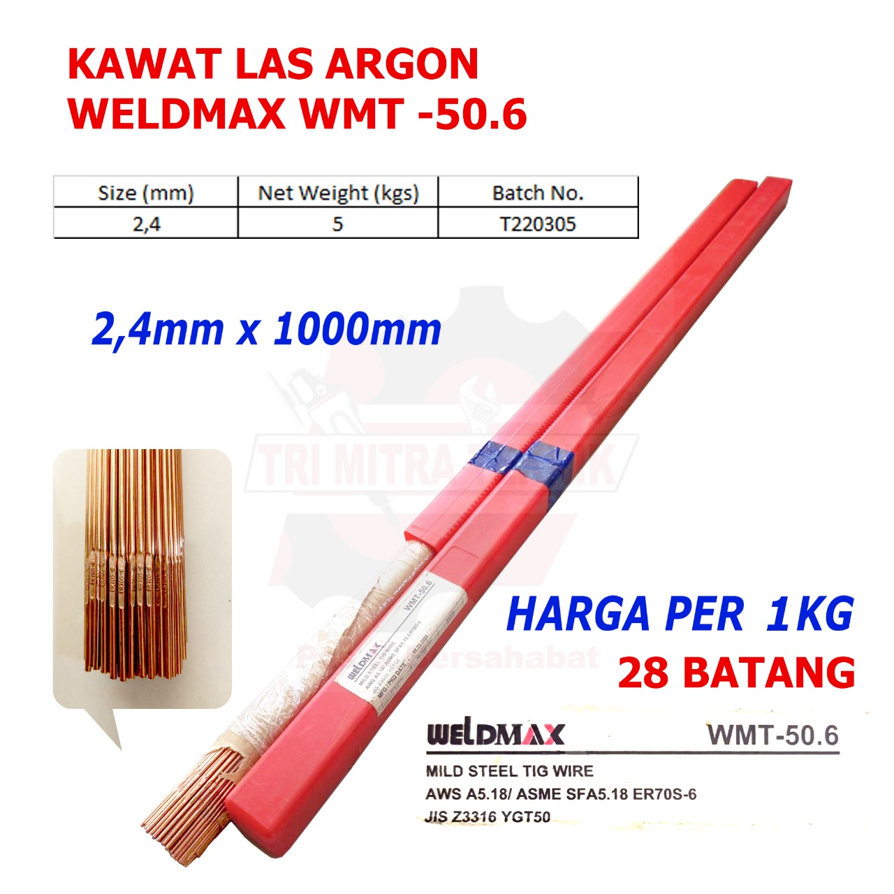 Kawat Las Argon Weldmax Mild Steel Tig Wire Wmt 506 24mm Kemasan Ecer