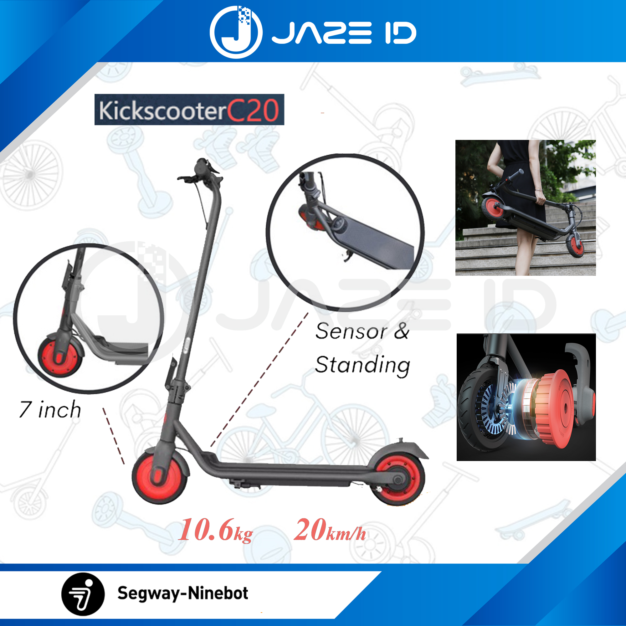 Segway Ninebot Kickscooter C20 Skuter Listrik Lipat Scooter Electric ...