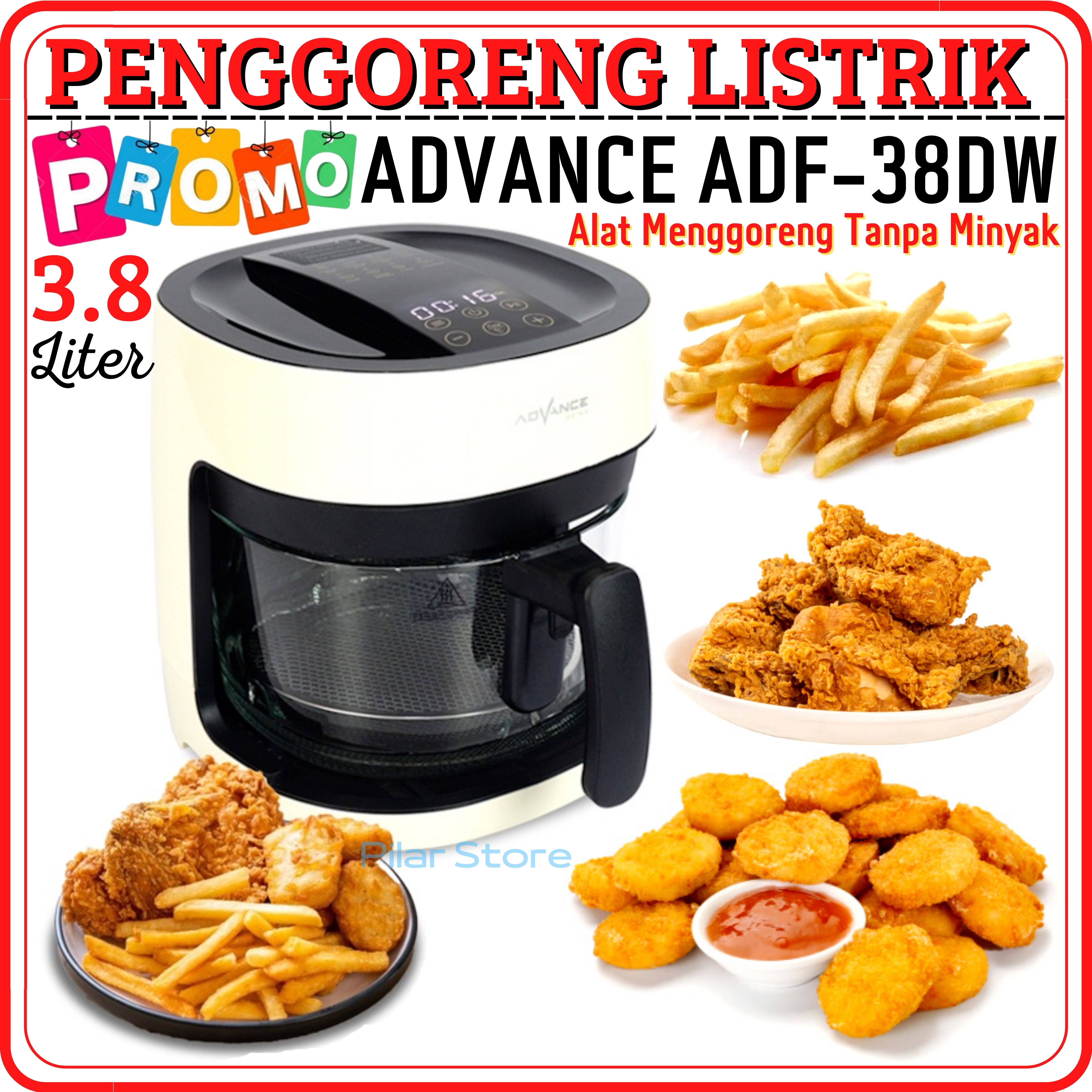 ADVANCE ADF-38DW Air Fryer low watt 800W Kapasitas besar 3.8L - Air