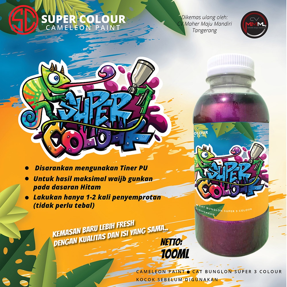 Cat Bunglon (chameleon)200ml tiga warna Merah Biru Ungu SUPER COLOUR